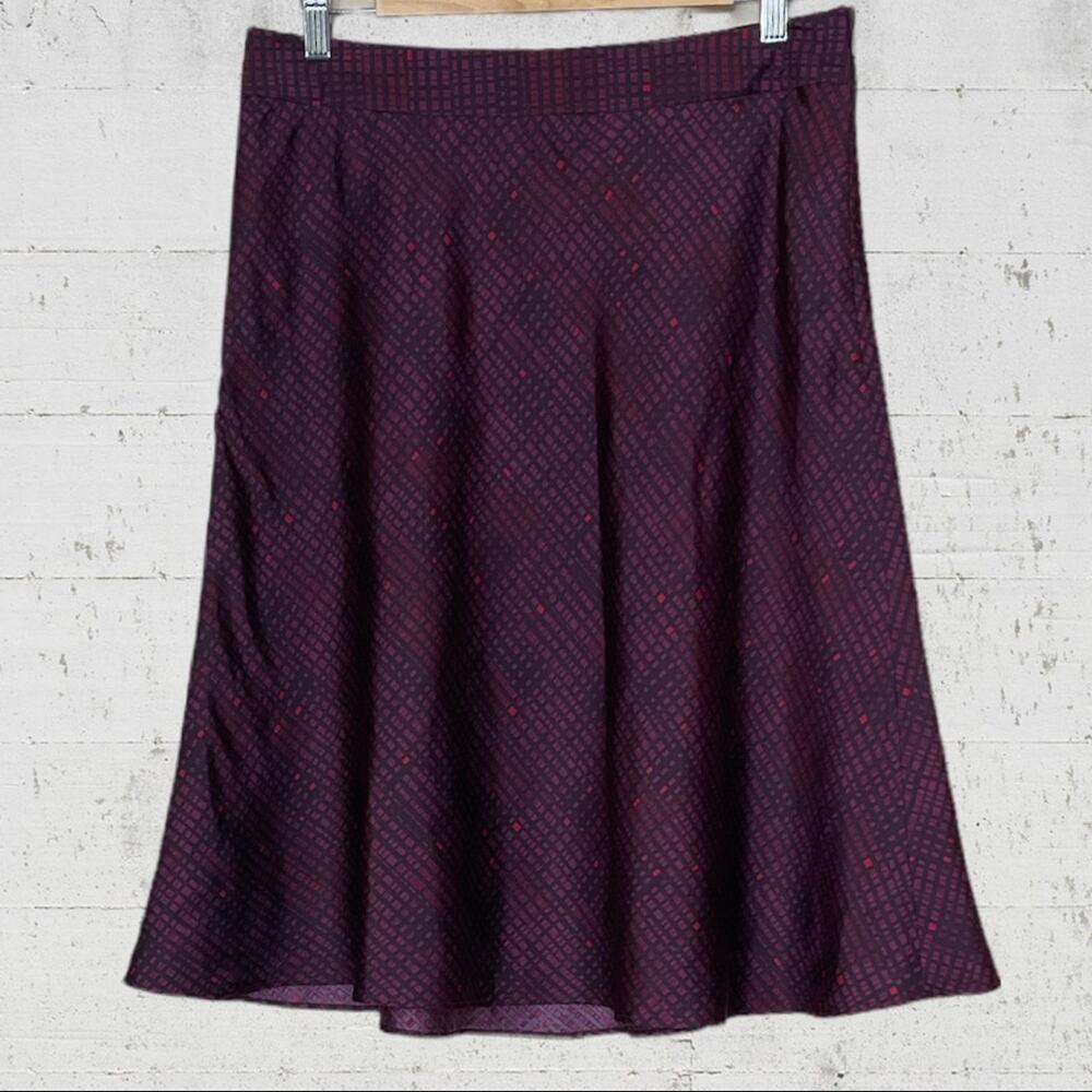 MARTIN + OSA Maroon Red Geometric 100% Silk Knee-Length A-Line Skirt Size 10